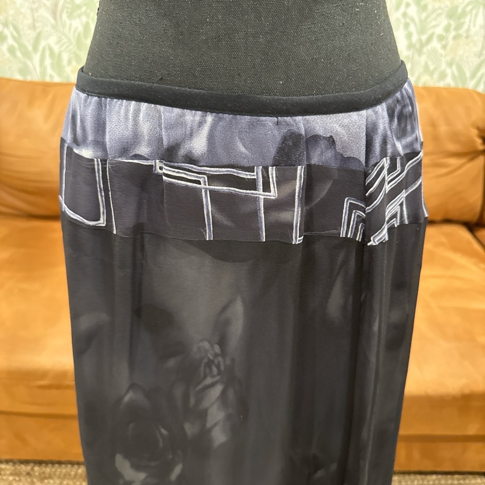 Gothic Sheer Black Floral Silk Midi Skirt | Size M - Picture 2 of 7